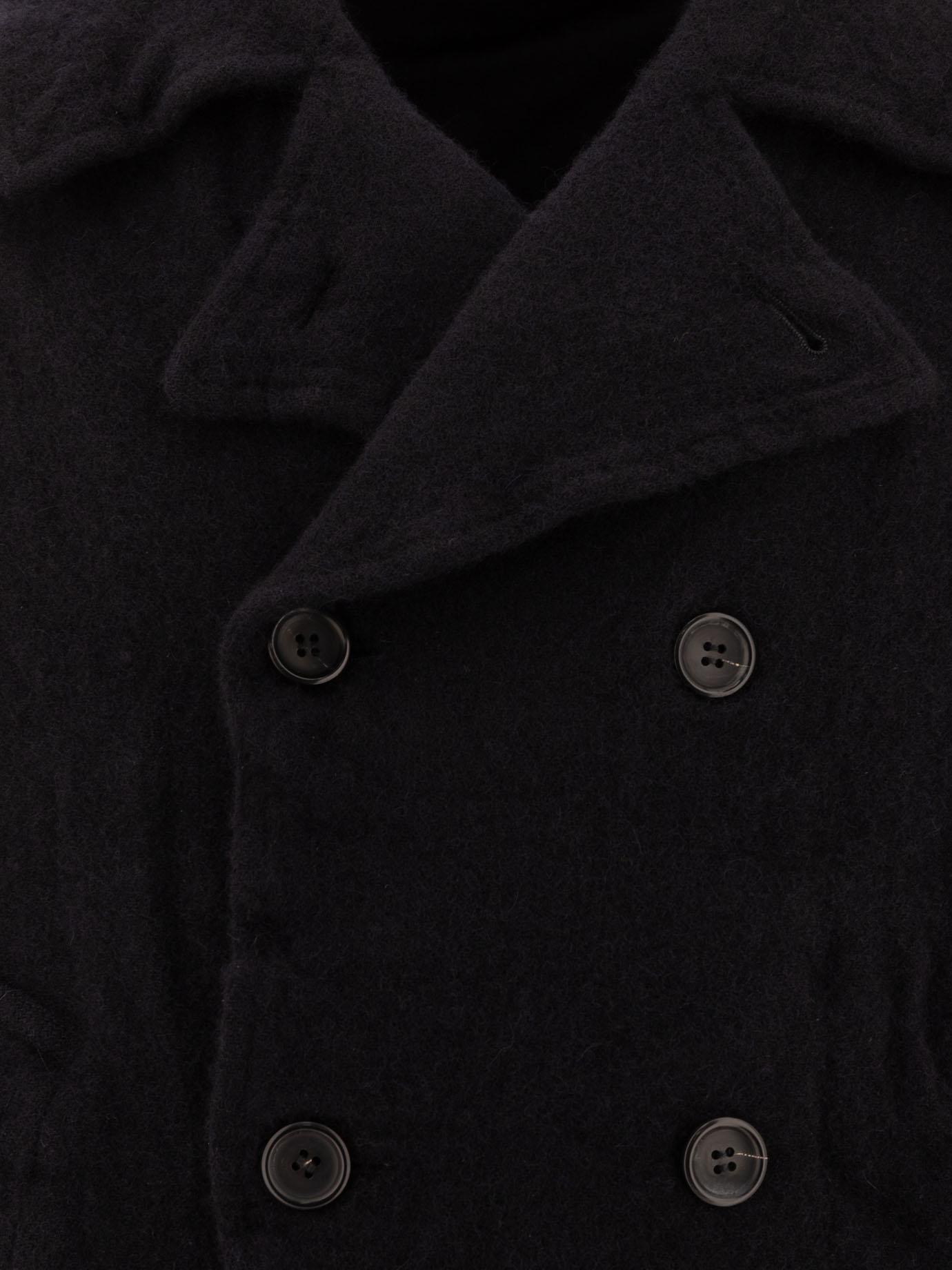 COMME DES GARçONS SHIRT Blue Double-breasted coat with knit sleeves